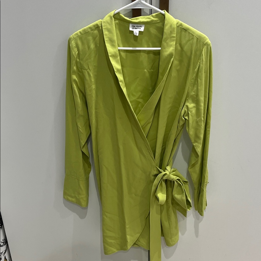 Paige Desorbo-The Drop Elegant Long Sleeve Wrap Dress - Green